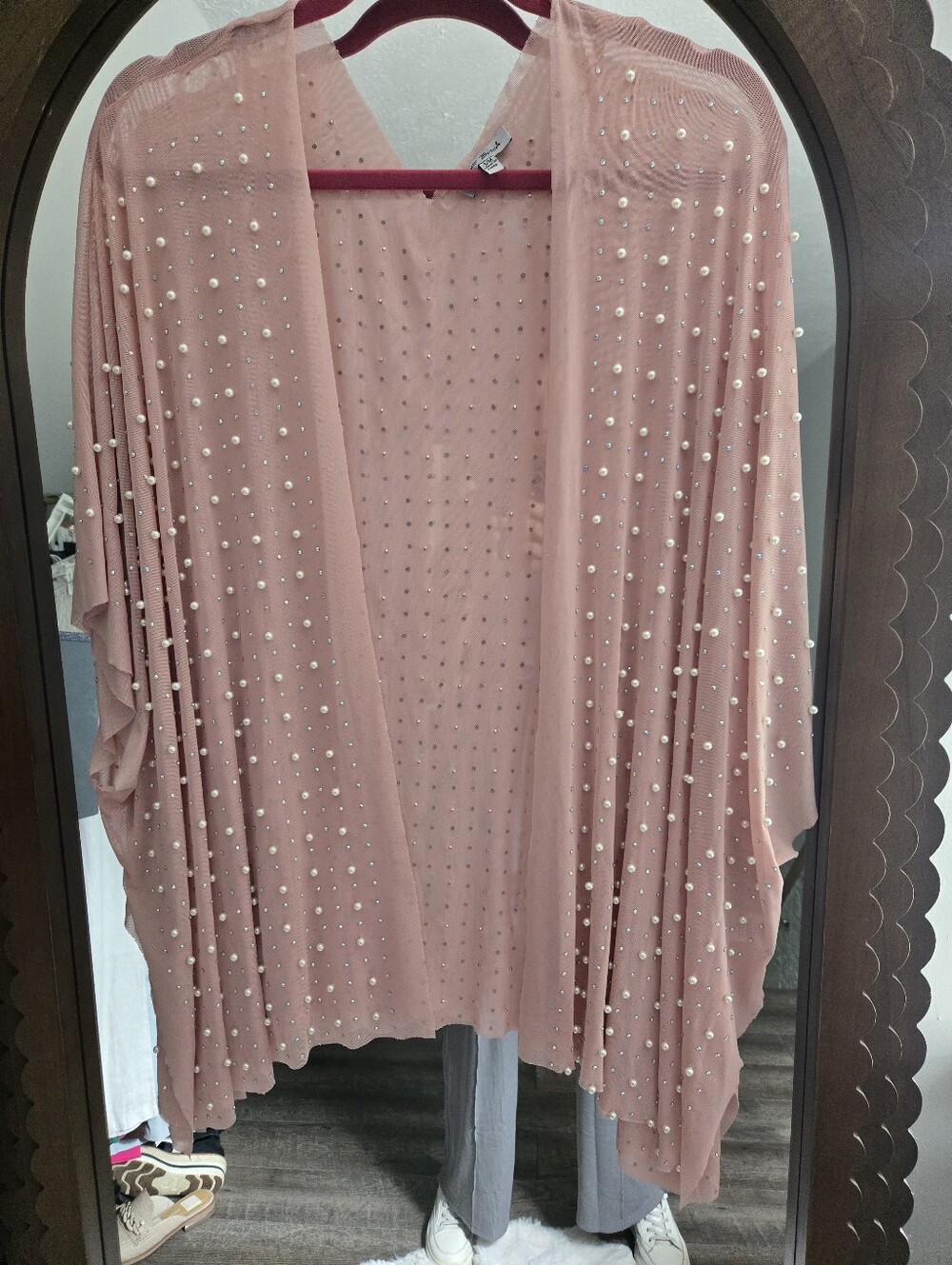 Pearl And Jeweled Mesh Cardi